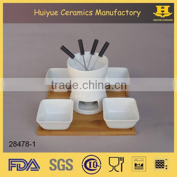 Fondue with Metal Stand, Ceramic Chocolate Fondue Set for Five People