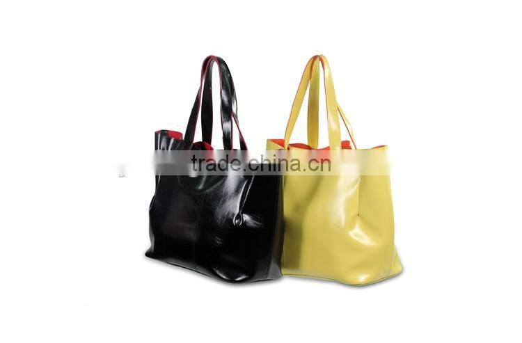 LCL-B1110207-L shining pvc pu bi color customized fashion lady travel weekend tote hand bag