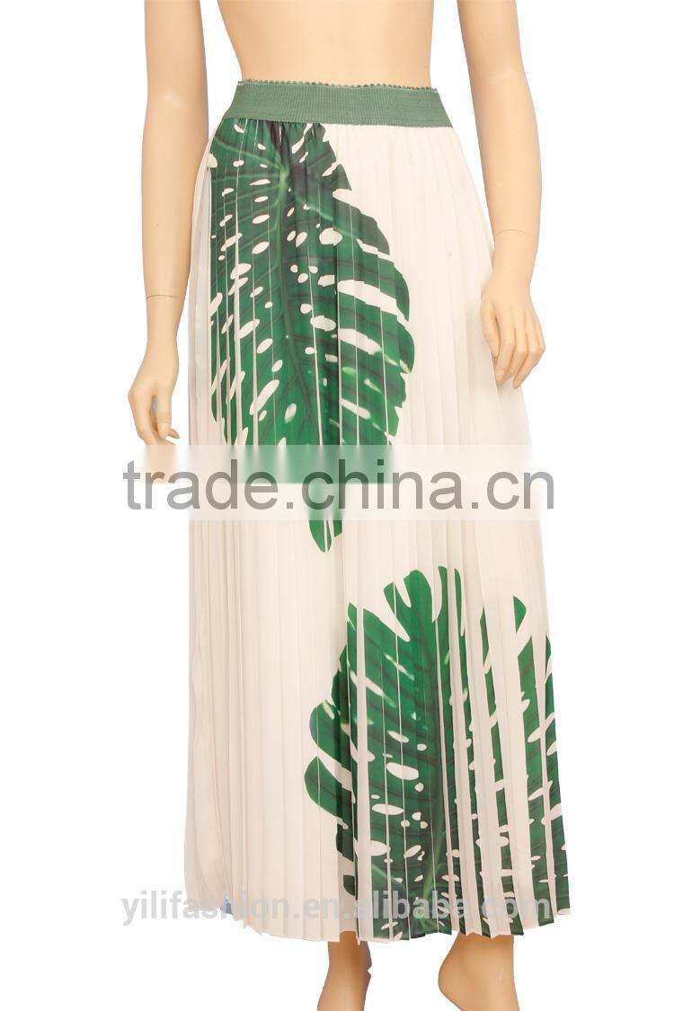 2015 spring fashion designer ladies skirts chiffon pleated girls maxi skirts