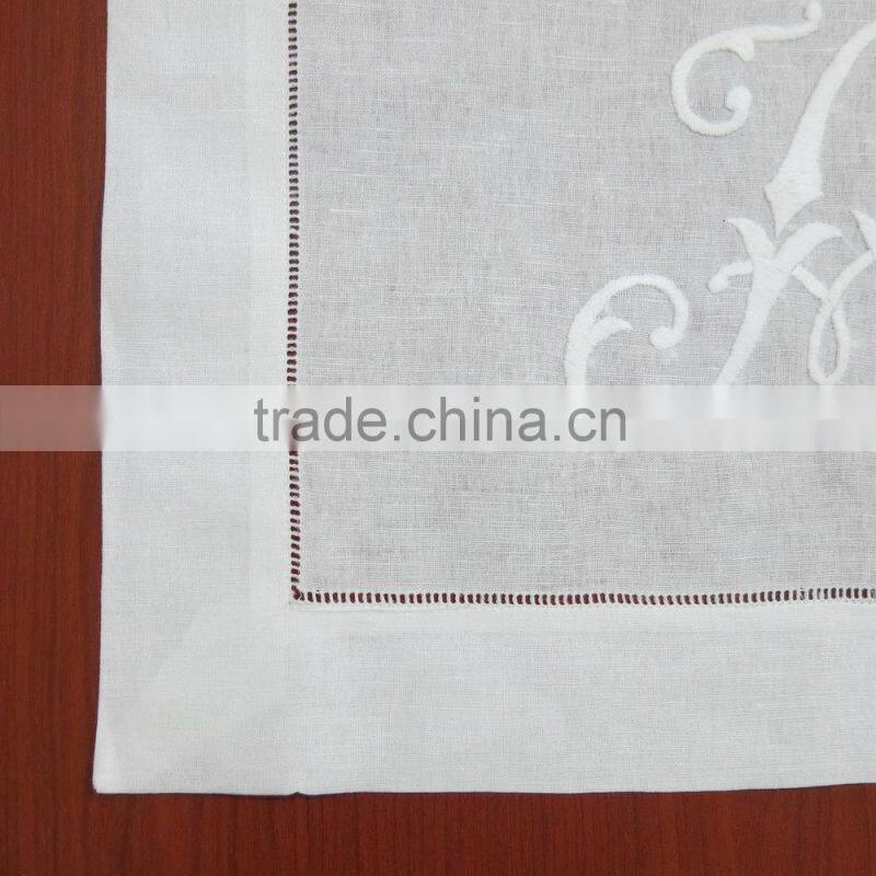 Monogram white linen table runner