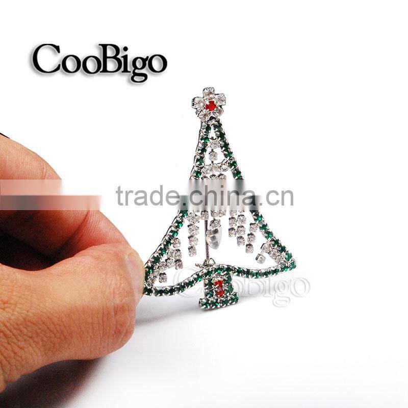 Fashion Jewelry Inlay Rhinestone Chain Welding Christmas Tree Pin Brooch Christmas Party Gift Promotion Apparel Accessories