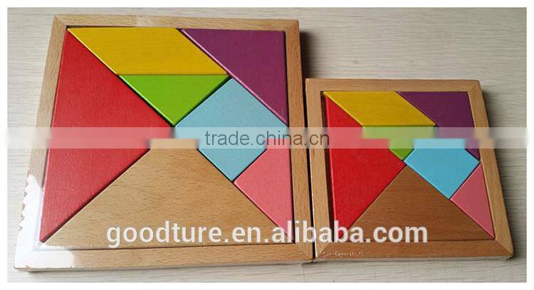 2015 Hot Sale Water Based Painted Colorful Beechwood Tangram