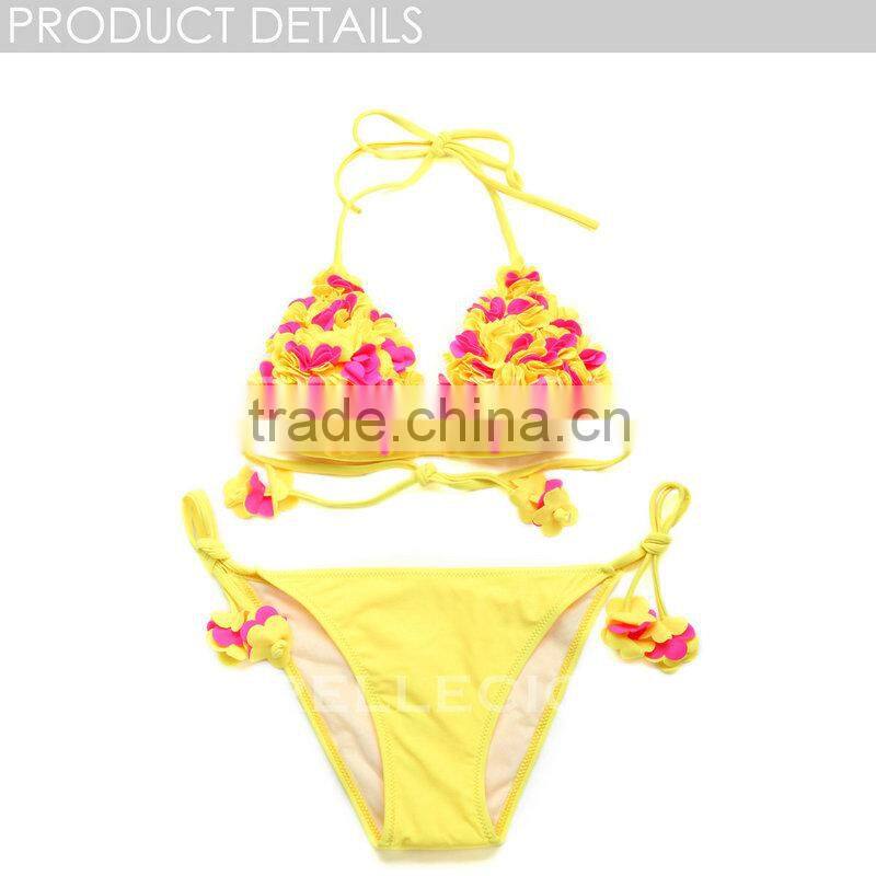 RELLECIGA 2016 Marianne Collection - Yellow &Pink3DBlooming Flower Triangle Top Bikini Set with Moderate Push-up Molded Cups