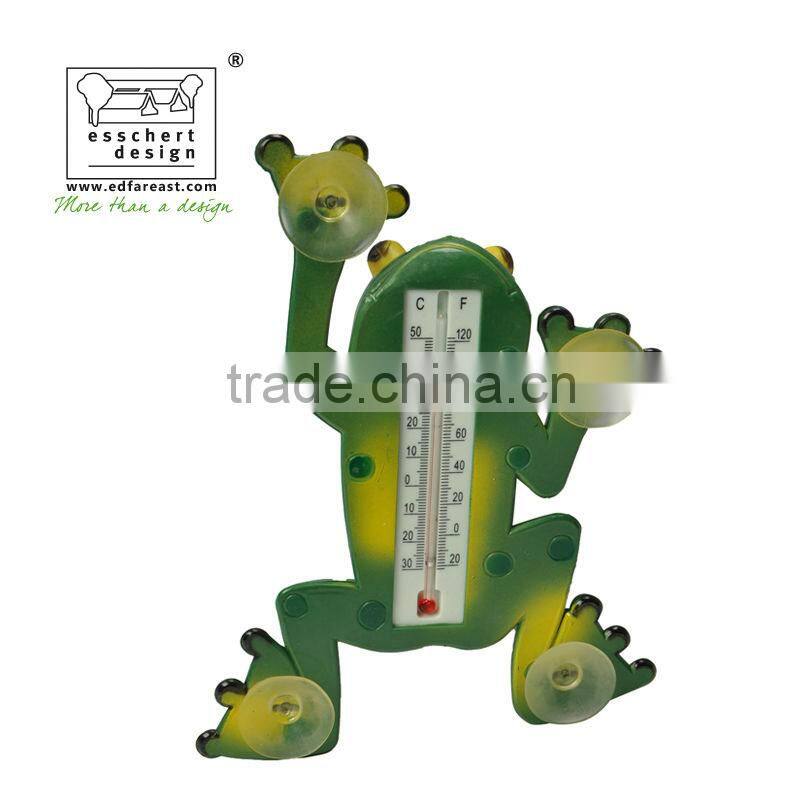 designed hand painted frog shape plastic window animal thermometer