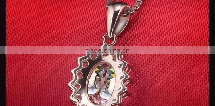 925 silver necklace pendant oval shape syntheric diamond setting pendant short chain necklace