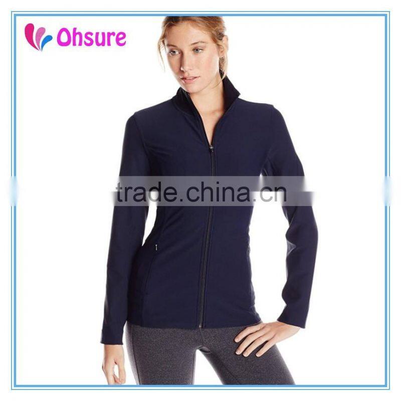 OEM supply womens navy blue sports wear yoga jacket supplex gym jacket