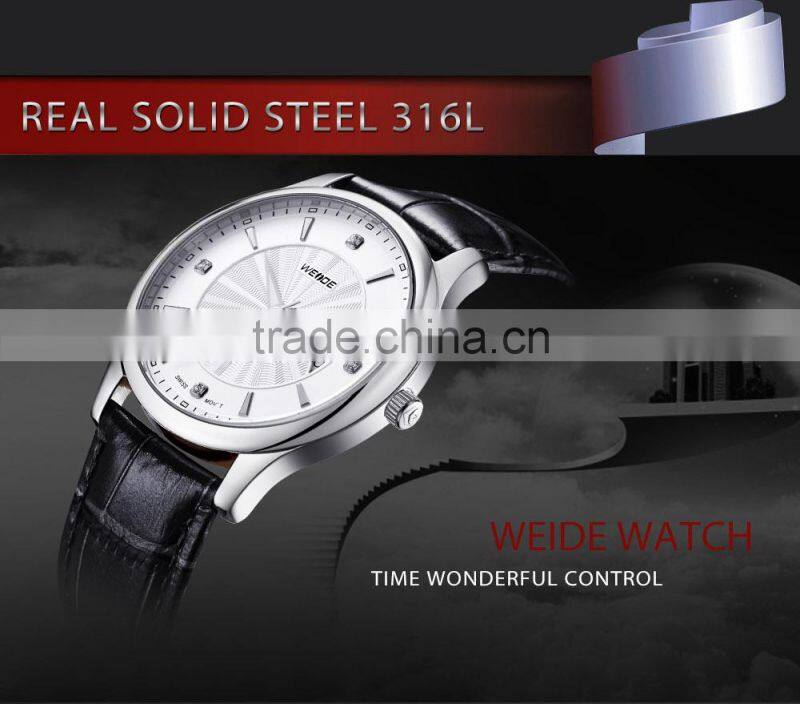 WEIDE Genuine Leather Waterproof Swis s Quartz Mens Luxury Watch