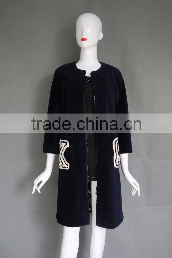 Morden Fashion Lamb Shearing Fur overcoat Winter Warm Women Fur Coat With Pattern Design