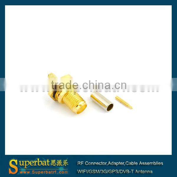 sma bulkhead connector RP-SMA Jack(male pin) bulkhead O-ring connector Crimp LMR100 RG316 RG174 sma rf coaxial connector