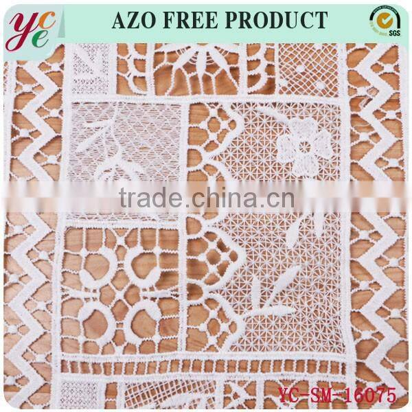 White squares multiple pattern woven hollow out design chemical lace embroidery fabric for wedding dress