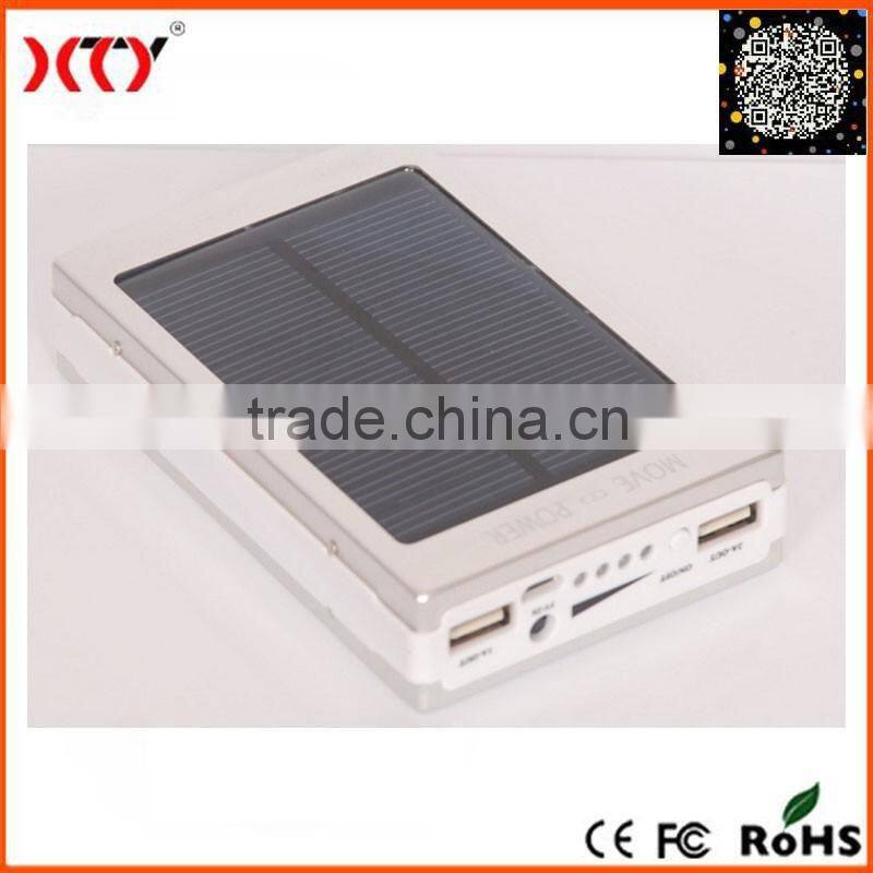 High Capacity Alloy Dual USB 10000mAh Solar Power Bank With Camping LED Light