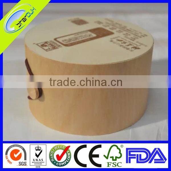 lightweight round wooden box with engrave logo