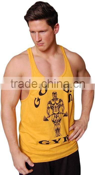 OEM 2016 latest black letter cotton men muscle gym singlets