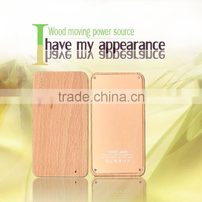 Beautiful mini wood Power Bank 8000mah/ Portable Mobile Power Bank/lipstick usb battery charger