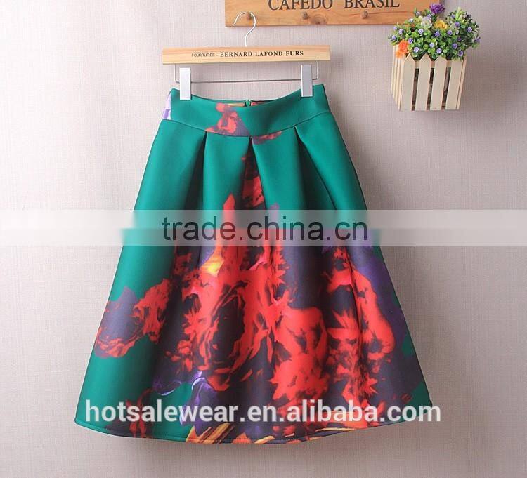 Modern Women Pattern Midi Length Skirt Floral Printed A Line Knee Length Skirt PH-9218