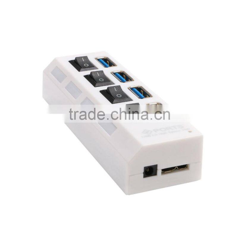 4-port USB 3.0 Hub with Individual Power Adapter /Switch and LED Lighting