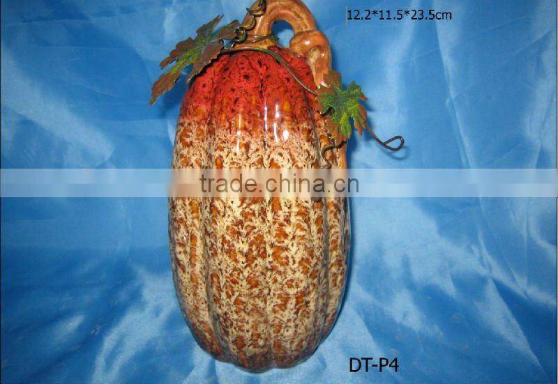 Harvest decoration pumpkin with metal leaves