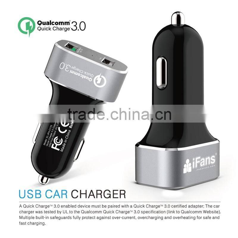 Factory offer Quick Charge 3.0 Car Charger 2 Port 30W Aluminium Rohs CE