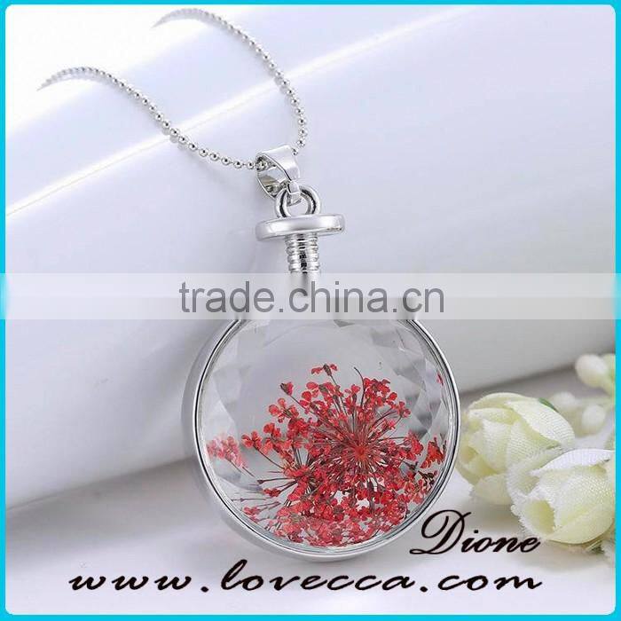 Silver ROUND pendant necklace with flower design wholesale fashionable jewelry