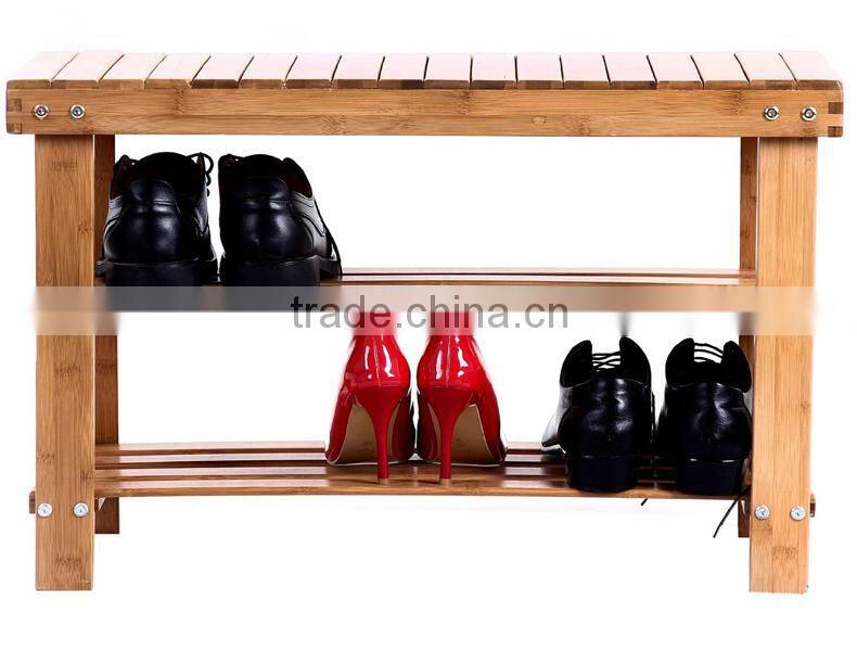 Factory Natural Bamboo Shoe Bench 2-Tier Shoe Storage Racks Shelf Organizer