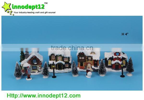 Set of 4 Christmas decoration scene resin miniature house and figurines