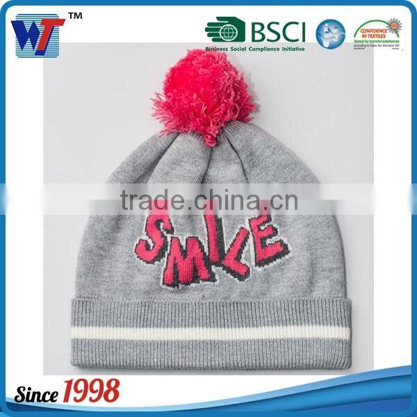 100 Acrylic thick knit beanie cap and golves set smile beanie hat