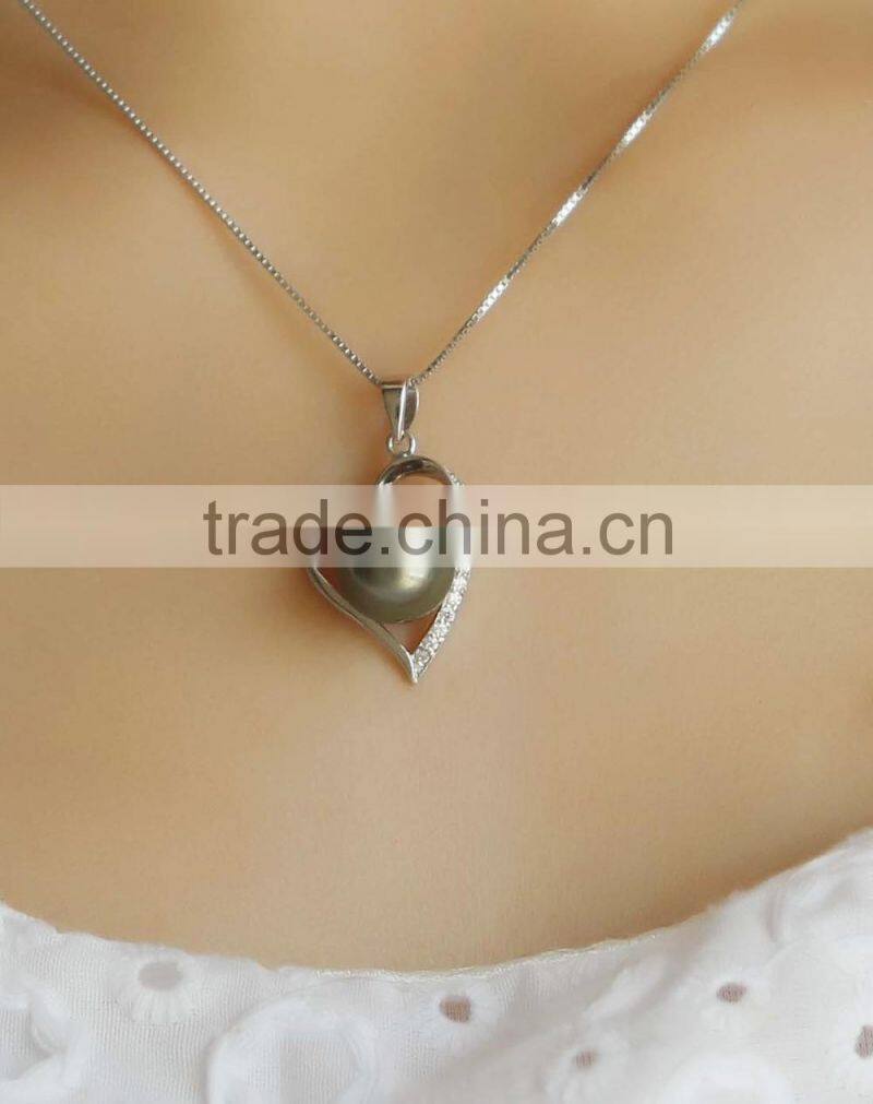 10-11mm perfect round black color heart shape tahiti pearl pendant