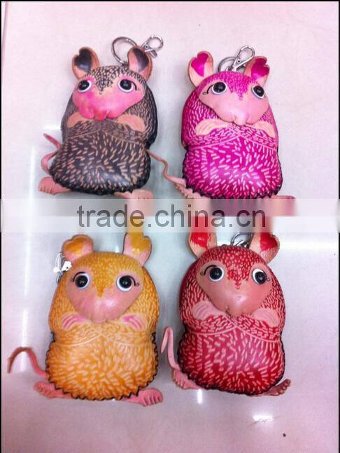 cute genuine leather animal shaped keychain