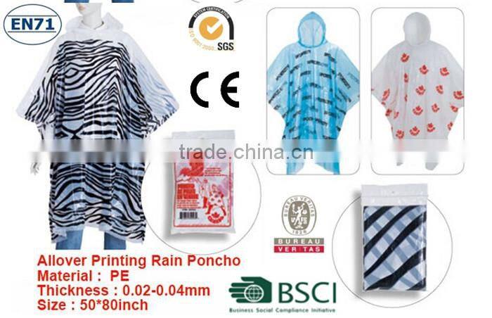 Rain Plastic PE Rain Poncho/ Disposable raincoats