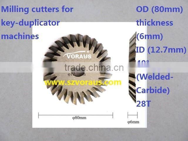 Milling cutters for key-duplicator machines OD (80mm) thickness (6mm) ID (12.7mm) 40 (Welded-Carbide)