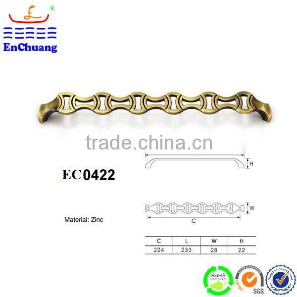 96mm Centers Classical Elegant Footed Pull Handle in Antique Brass