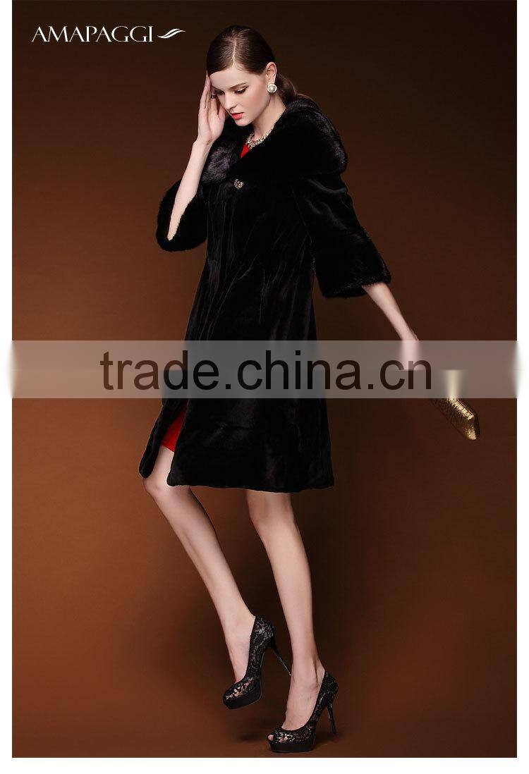 factory price plus size russian style black long mink fur coat for winter
