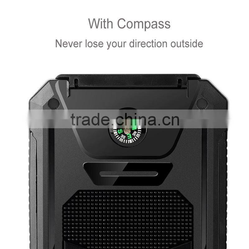 2016 New IP68 waterproof solar power bank charger 10000mah with dual led lamp and compass
