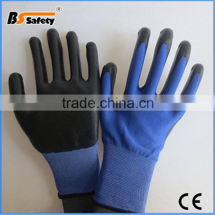 BSSAFETY Palm nitrile coated working gloves with blue polyester liner