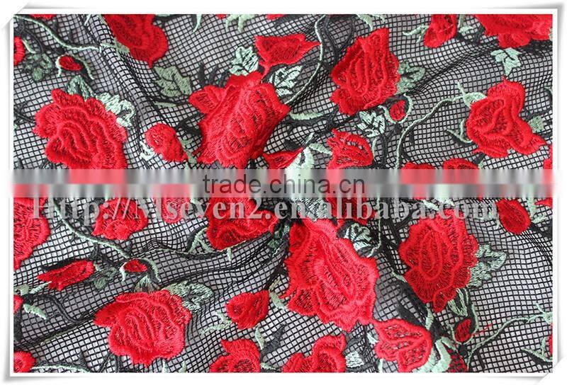 New arrival embroidered eyelash custom mesh embroidery lace fabric for dress
