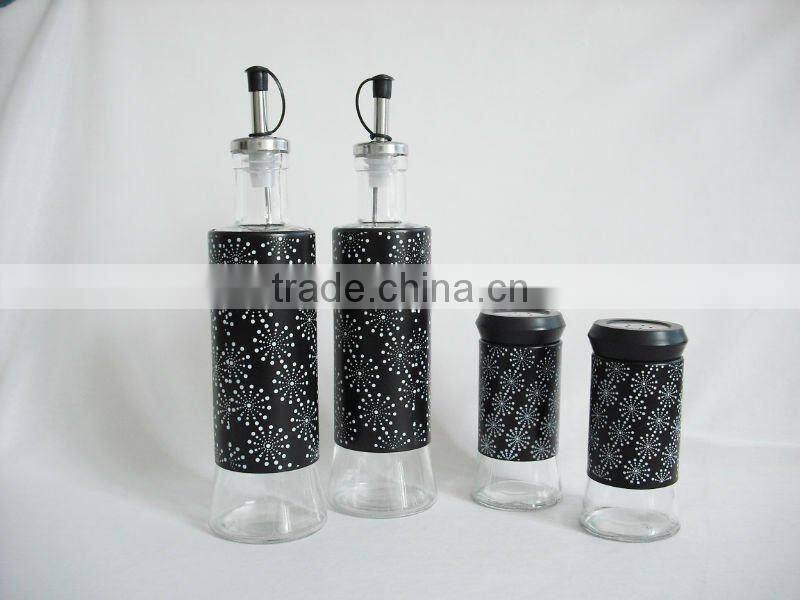glass spice jar set with metal rack