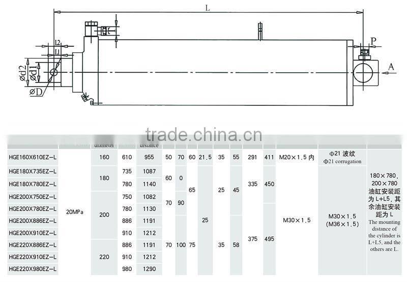 single-act T type underbody cylinder hydraulic for dump truck