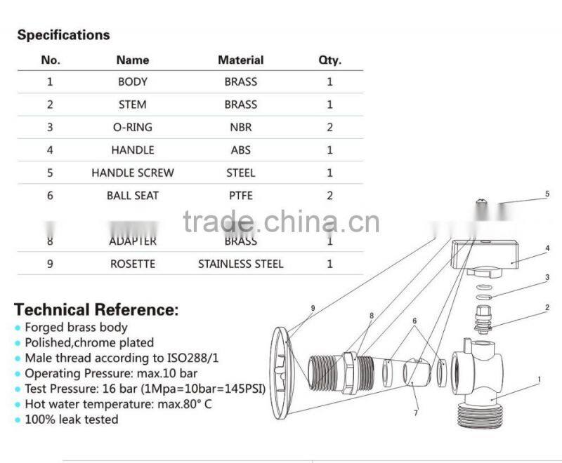 Sanitary Ware Brass Ball Angle Stop Valve