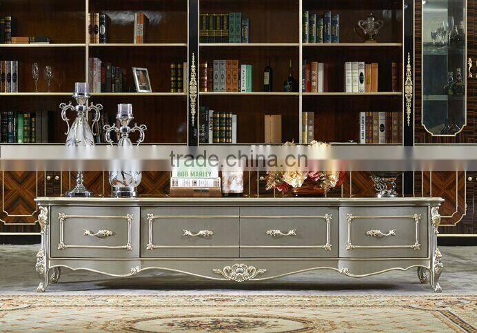 European Style Living Room Furniture TV Cabinet, Elegant Solid Wood with Silver Leaf TV Stand (BF01-ML039)