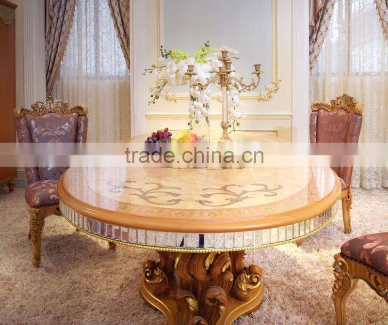 European Dining Room Furniture French Classical New Design Elegant Palace Floral Vivid Wooden Carving Dining Room Table Set