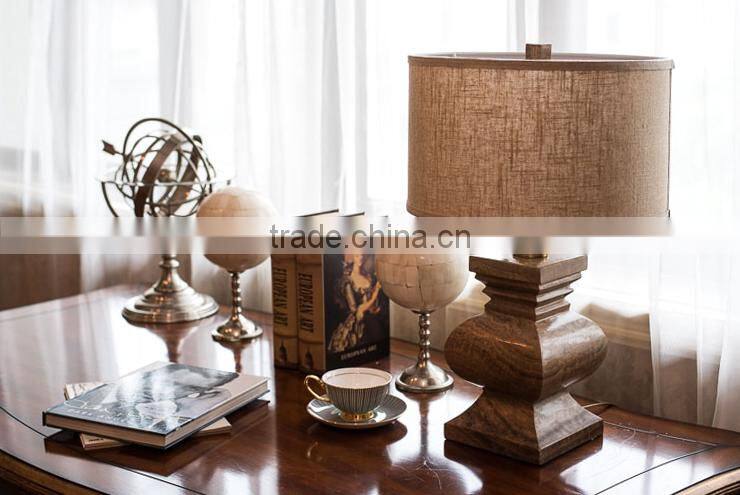 Imported marble carving lampbody fabric lampshade bedroom table lamp
