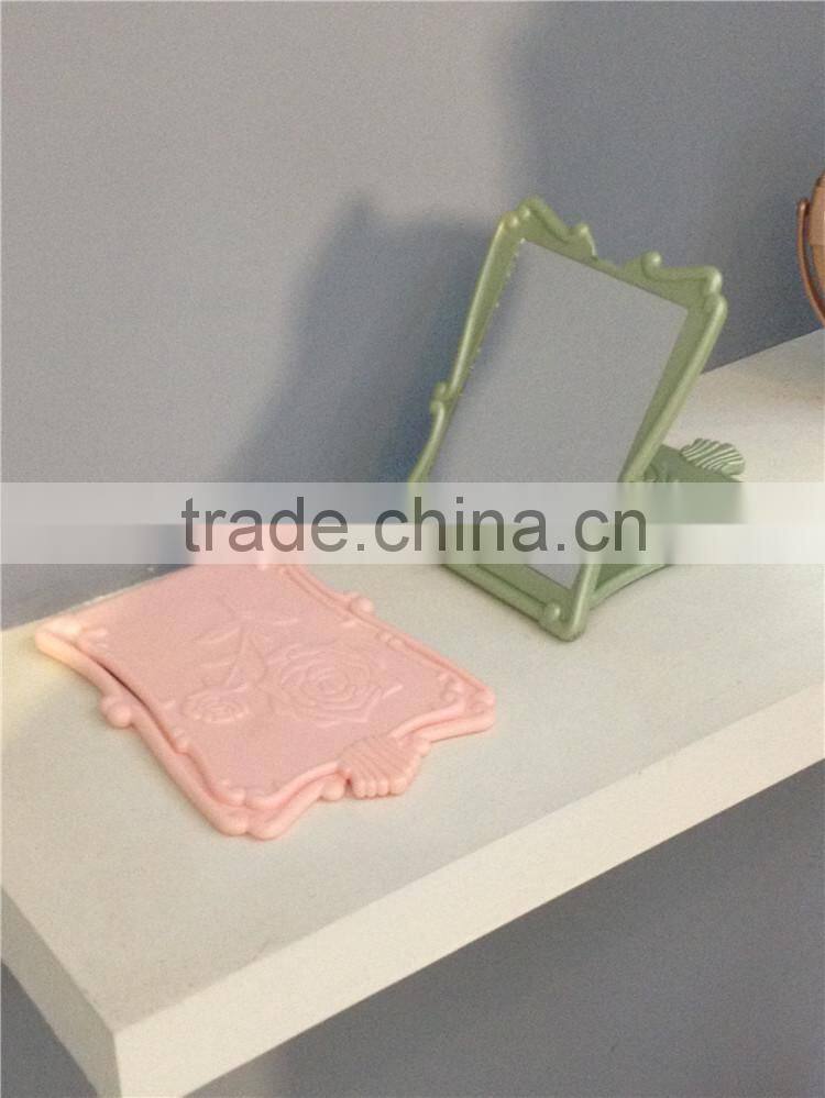 Plastic Mini Pocket Girl Makeup Compact Cosmetic Mirror With Rose Line