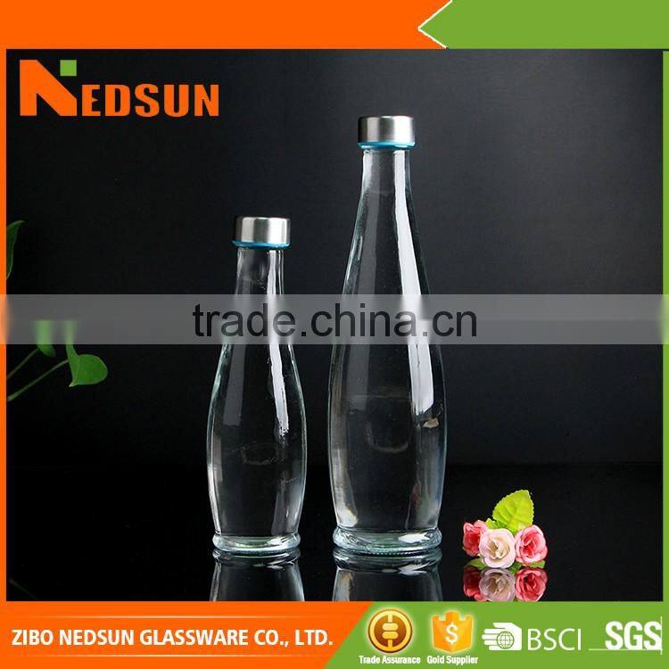 Eco-friendly glass clear water bottle with cap