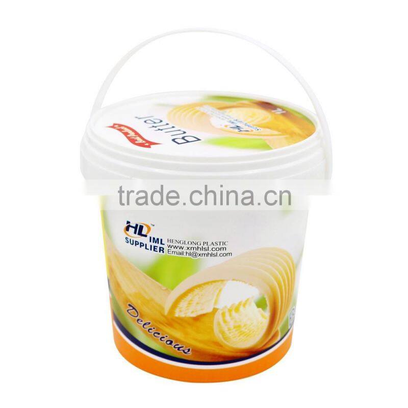 1L IML Plastic Butter Cup,Butter Box Online,Round Butter Container with Handle.