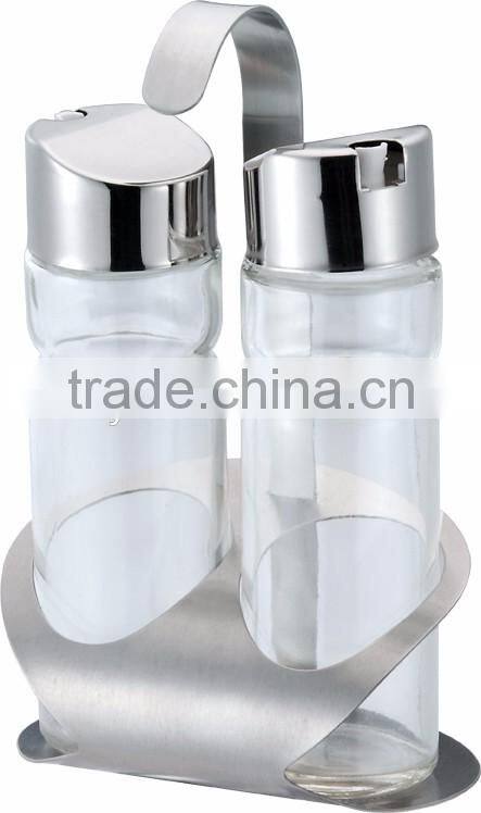 Factory Stainless Steel Condiment Glass Oval Oil and Vinegar Bottle Holder