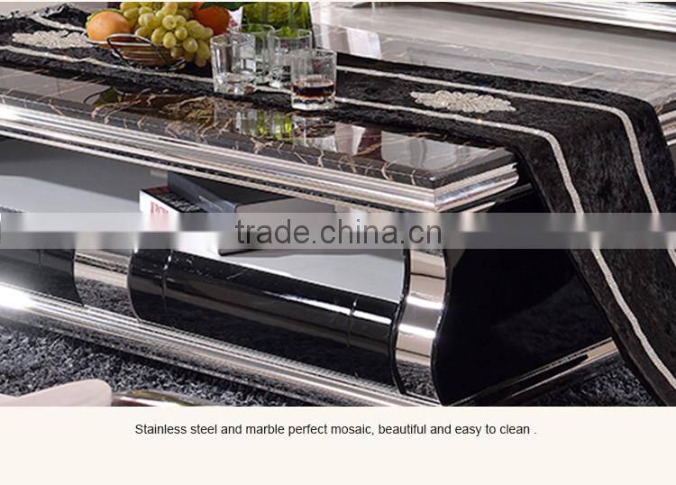 C384 Stainless Steel Marble Top glass Coffee Table