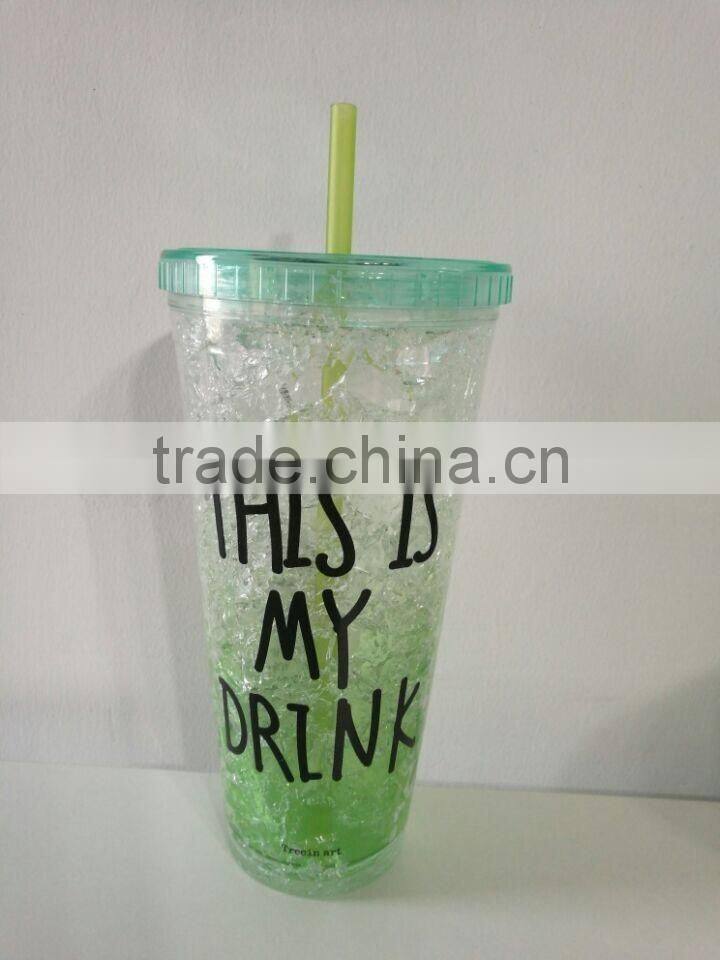 Hot selling double wall plastic freeze ice straw drinking cup