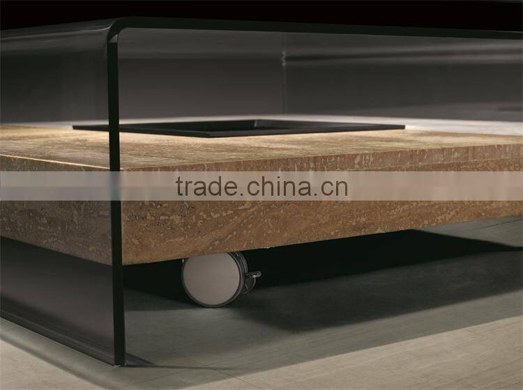 modern living room furniutre glass side table with wheels