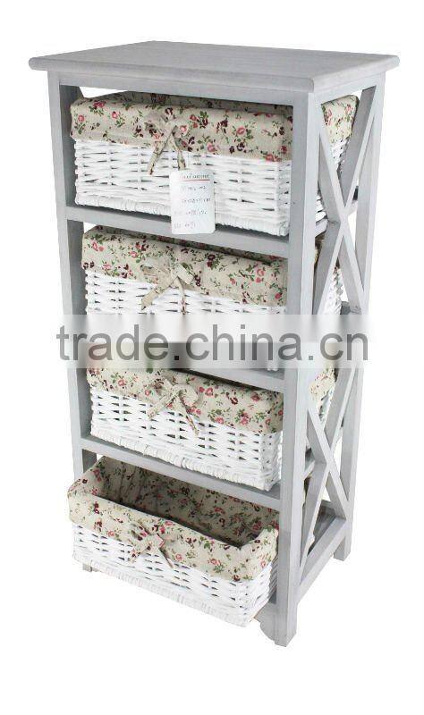 Wooden cabinet of 3 willow drawers with cotton liner