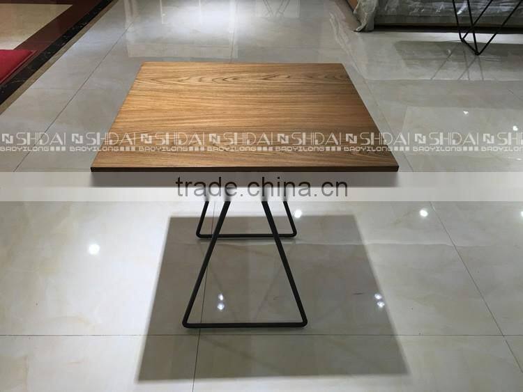 Rustic Coffee Table Natural Walnut Finished Wood Top Black Steel Metal Base TA-828L TA-828S